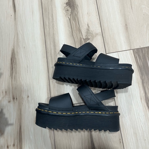 Dr. Martens Black Platform Sandals with Yellow Stitching - Picture 5 of 6